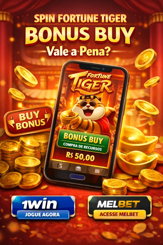 Fortune Tiger Bonus Buy em smartphone com moedas douradas e interface de slot em tons vermelhos e dourados