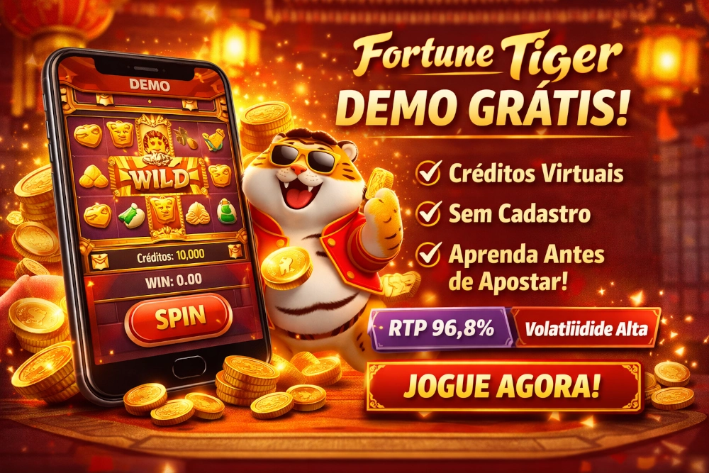 Fortune Tiger demo em smartphone com créditos virtuais, sem cadastro e destaques de RTP e volatilidade em imagem horizontal